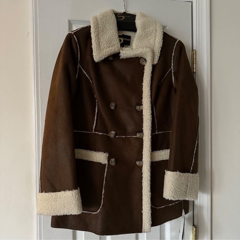NWT Serena Williams SS Faux Suede Shearling Coat MEDIUM - Picture 1 of 2